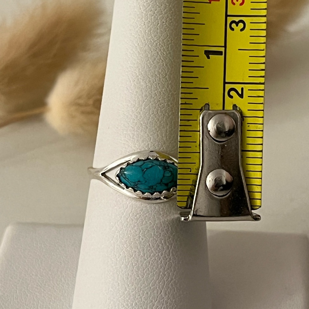 925 Solid Sterling Silver Eye Shaped Turquoise Ge… - image 6